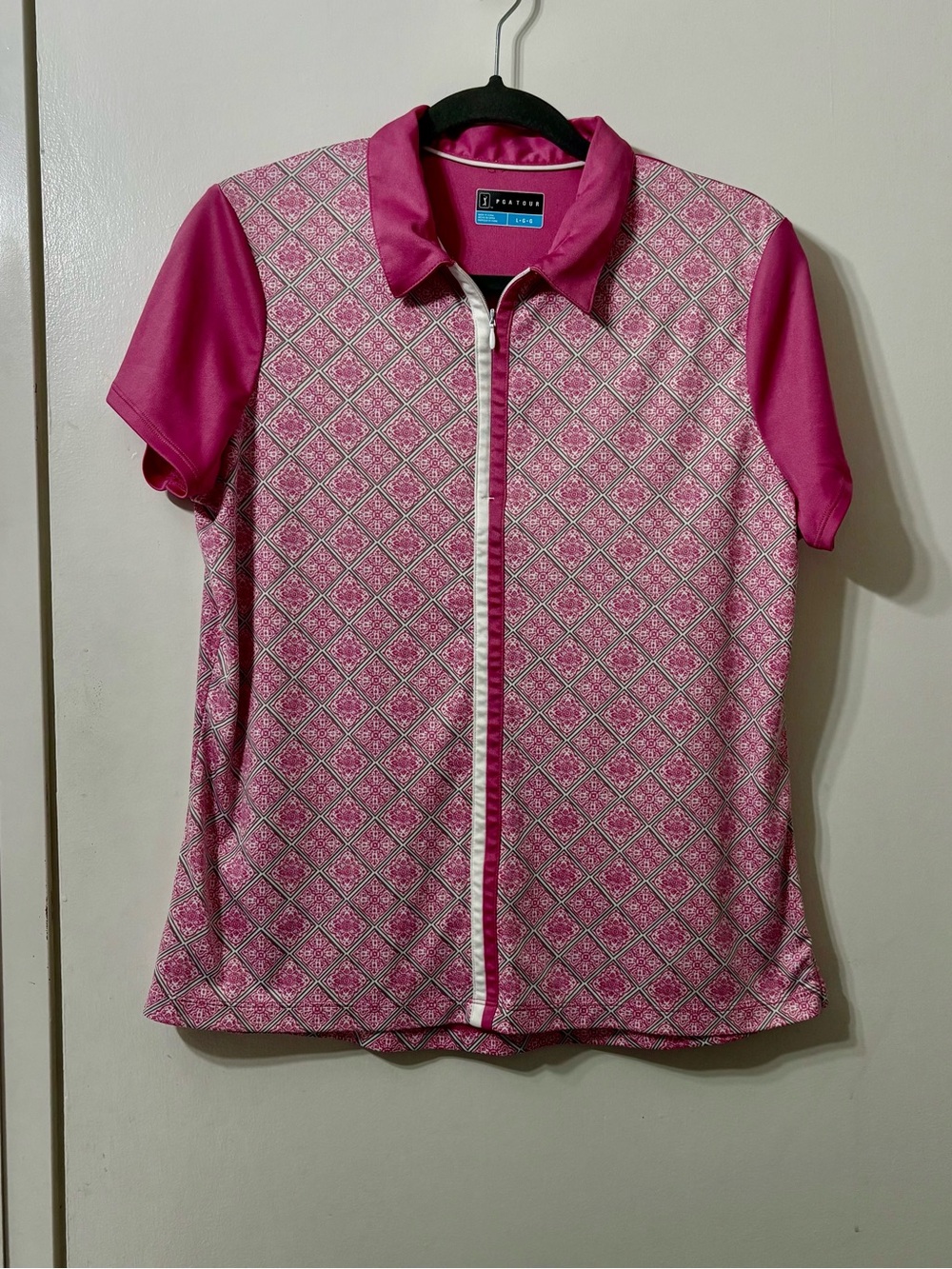 Pink Short-Sleeve 1/4 zipper Front Women's Top